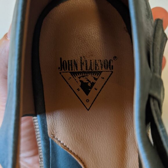 Blue leather John Fluevog flats, retro summer sandals, designer Mary Jane shoes - Picture 11 of 15